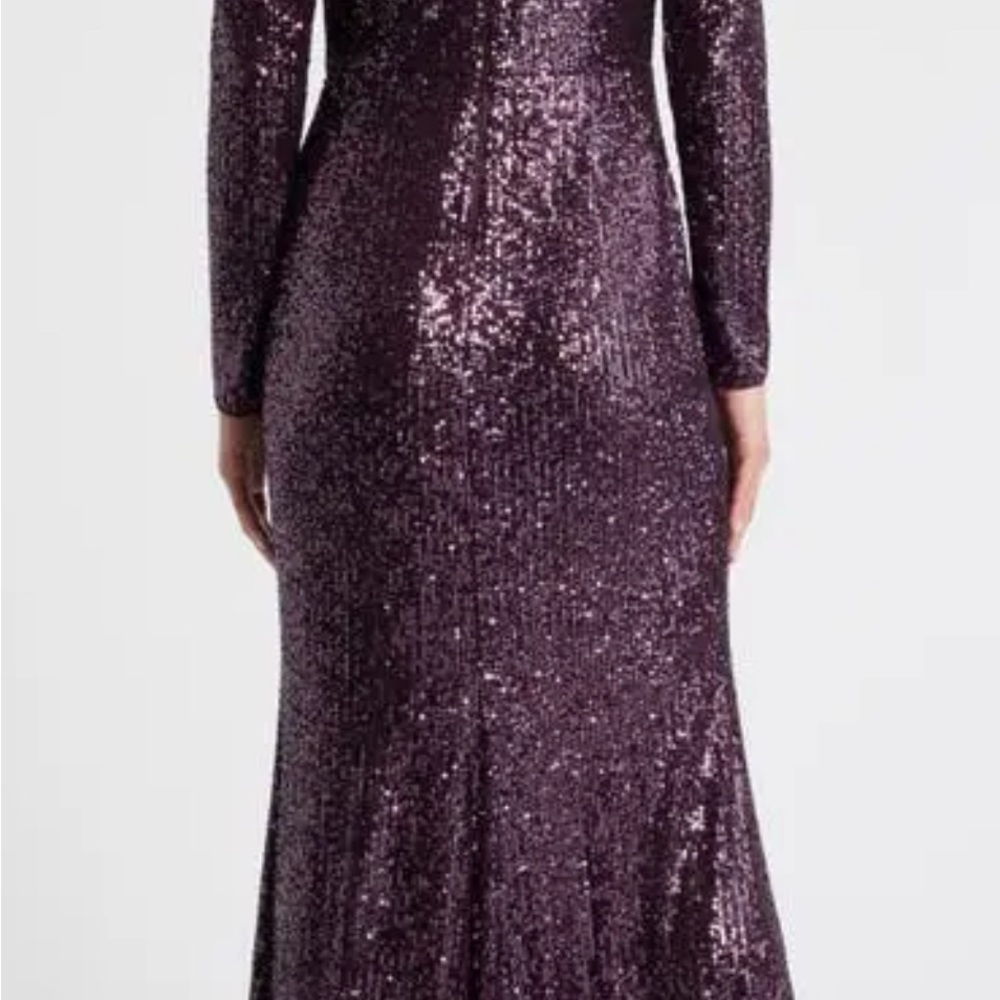 ELIZA J Bateau Neck Long Sleeve Sequin Mermaid Gown - Picture 6 of 8